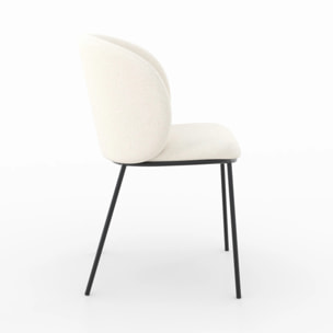 Lot de 2 chaises en tissu doux blanc, pieds métal noir - Bulle