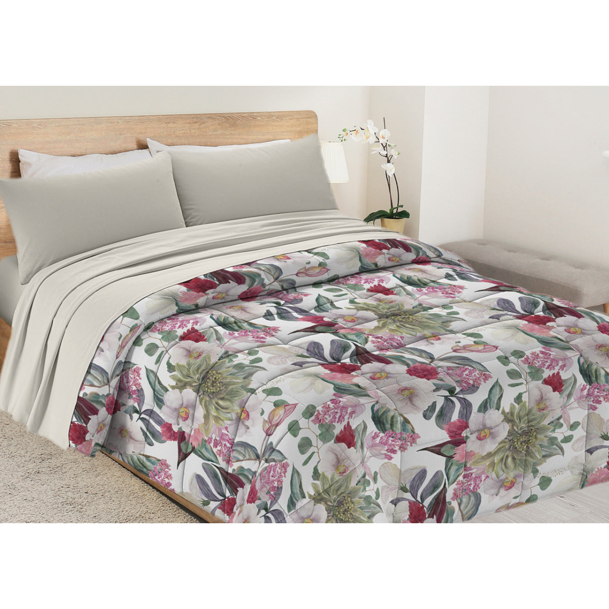 Trapunta Invernale 300gr Diadema Flora Stampa Digitale Fantasia Floreale D3