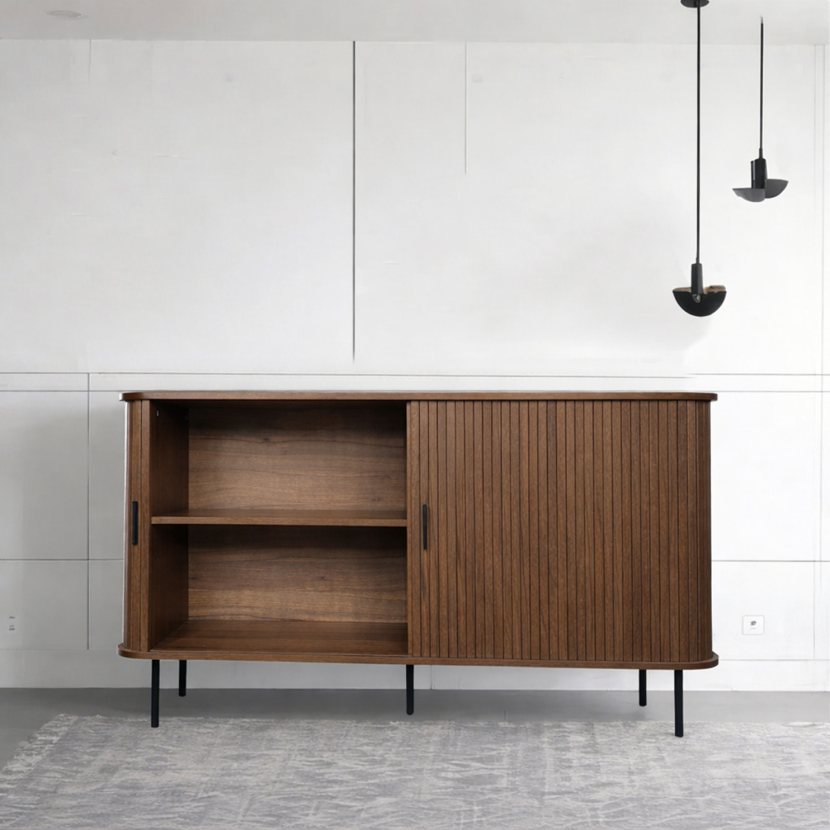 Buffet en bois cannelé à portes coulissantes 140cm AMINA