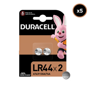 5x2 Piles Duracell Bouton LR44