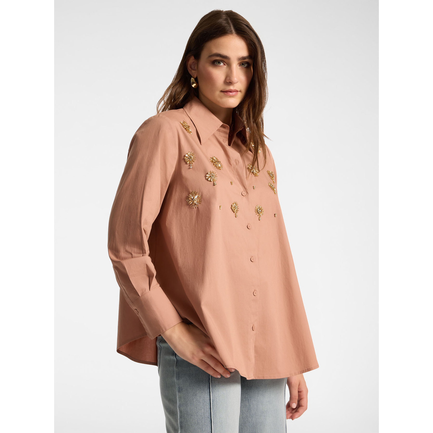 Elena Mirò - Camicia in popeline con ricami - Rosa