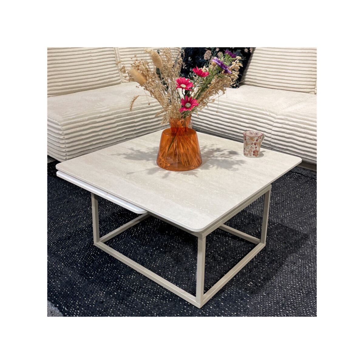 Table basse rotative 2 plateaux céramique pied métal beige – MATERA