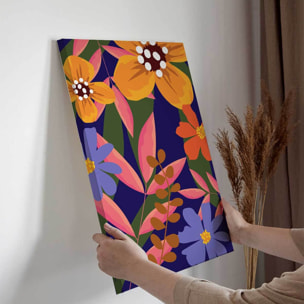 Tableau floral moderne fond bleu nuit Toile imprimée