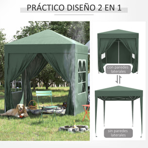 Carpa Plegable 2x2 m Cenador de Jardín con 4 Paredes Laterales Tela Oxford 2 Puertas 2 Ventanas y Bolsa de Transporte para Exterior Terraza Camping Fiestas Verde