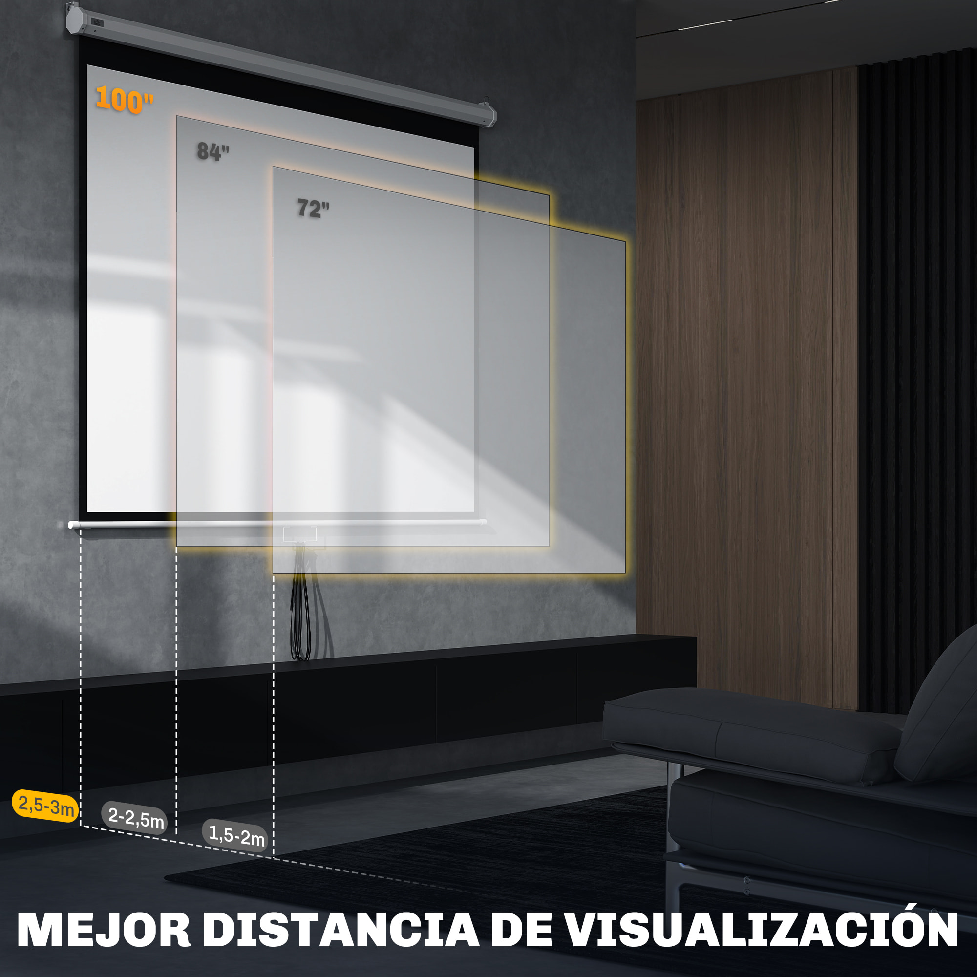 Pantalla de Proyector Manual 100 Pulgadas, Pantalla de Proyección, Formato 4:3/16:9, para Interior y Exterior, Cine en Casa, Oficina, Patio, 203x152 cm, Blanco
