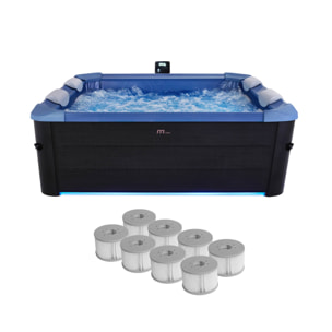 Spa rigide 6 places hydromassages. 4 coussins + 8 filtres + bâche incluse. OSLO SAPPHIRE. L 160 x P 160 x H 65 cm