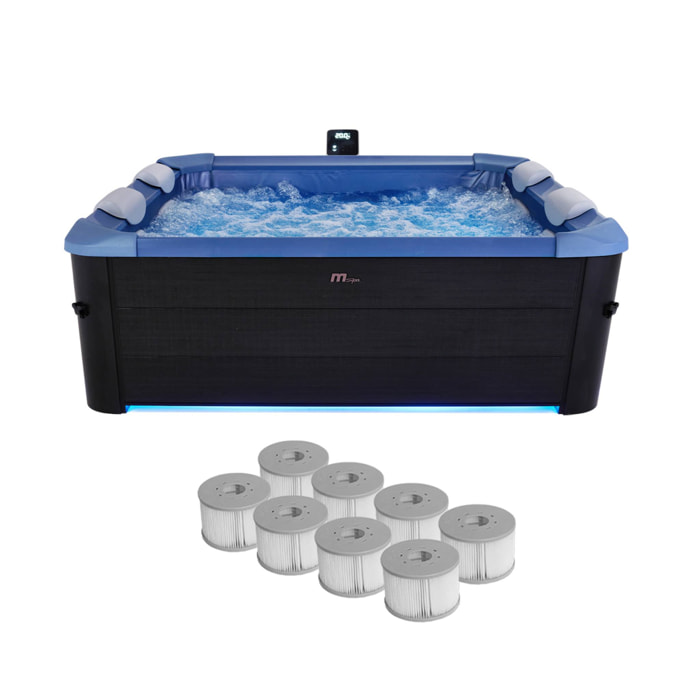 Spa rigide 6 places hydromassages. 4 coussins + 8 filtres + bâche incluse. OSLO SAPPHIRE. L 160 x P 160 x H 65 cm
