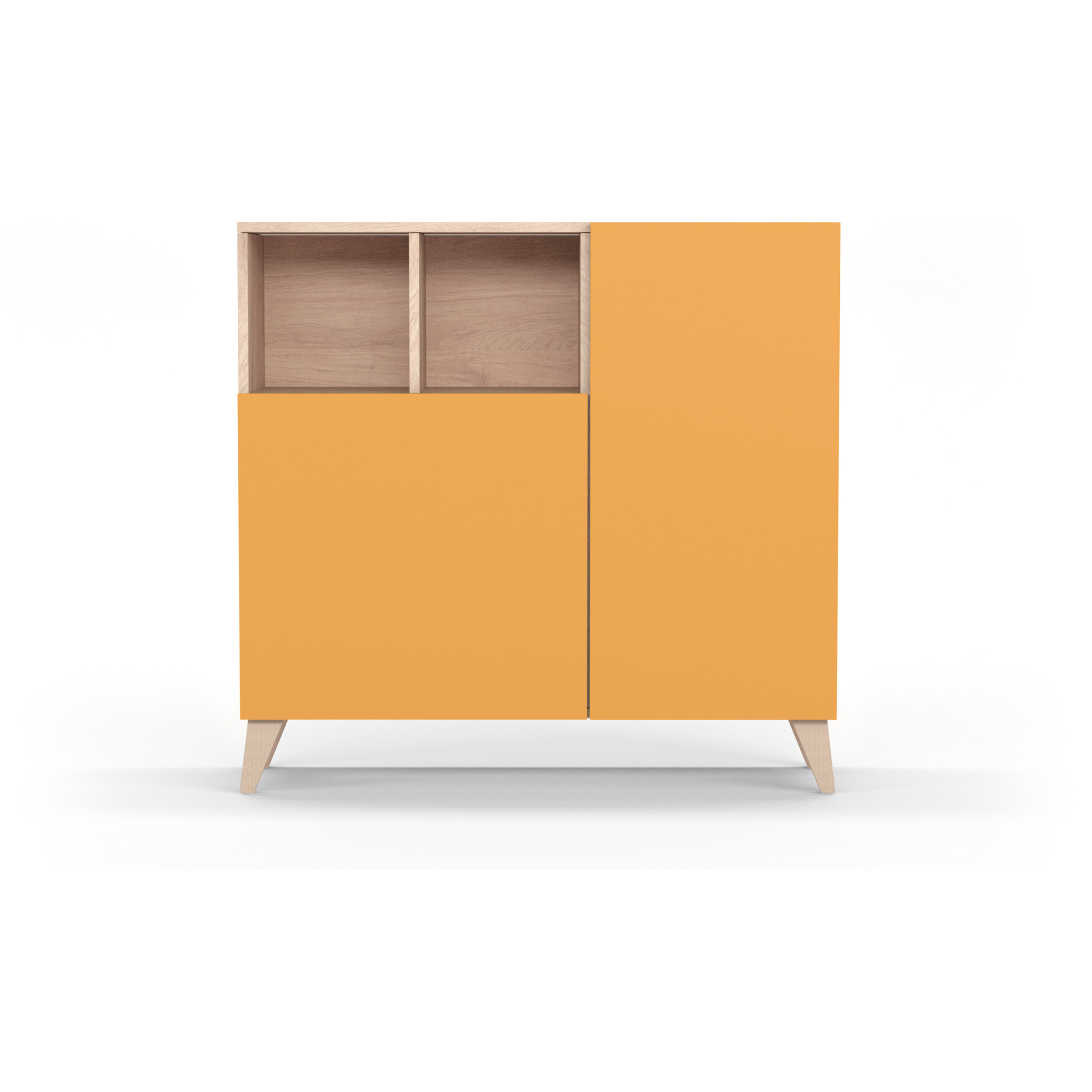 Zapatero Oslo melamina roble claro puertas mostaza 87x90x27 cm