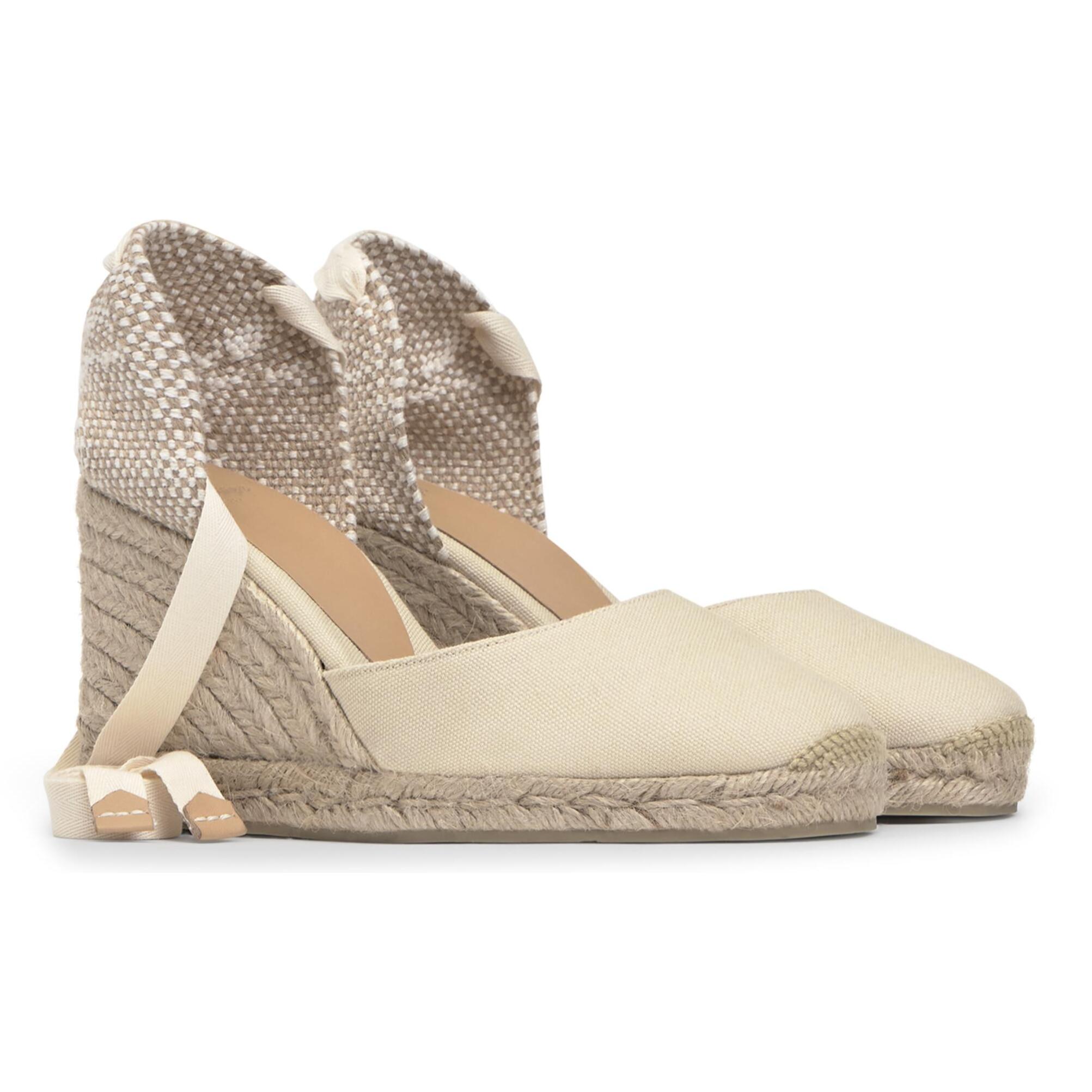 Alpargatas de cuña de mujer Carina en algodón orgánico, cierre mediante lazada