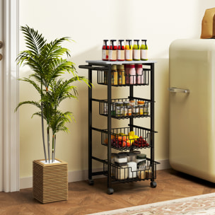 Carrito de Cocina Carrito Verdulero para Cocina con 4 Cestas Deslizables y Marco de Acero Carrito Auxiliar con Ruedas para Comedor 49,5x31x91 cm Gris Claro