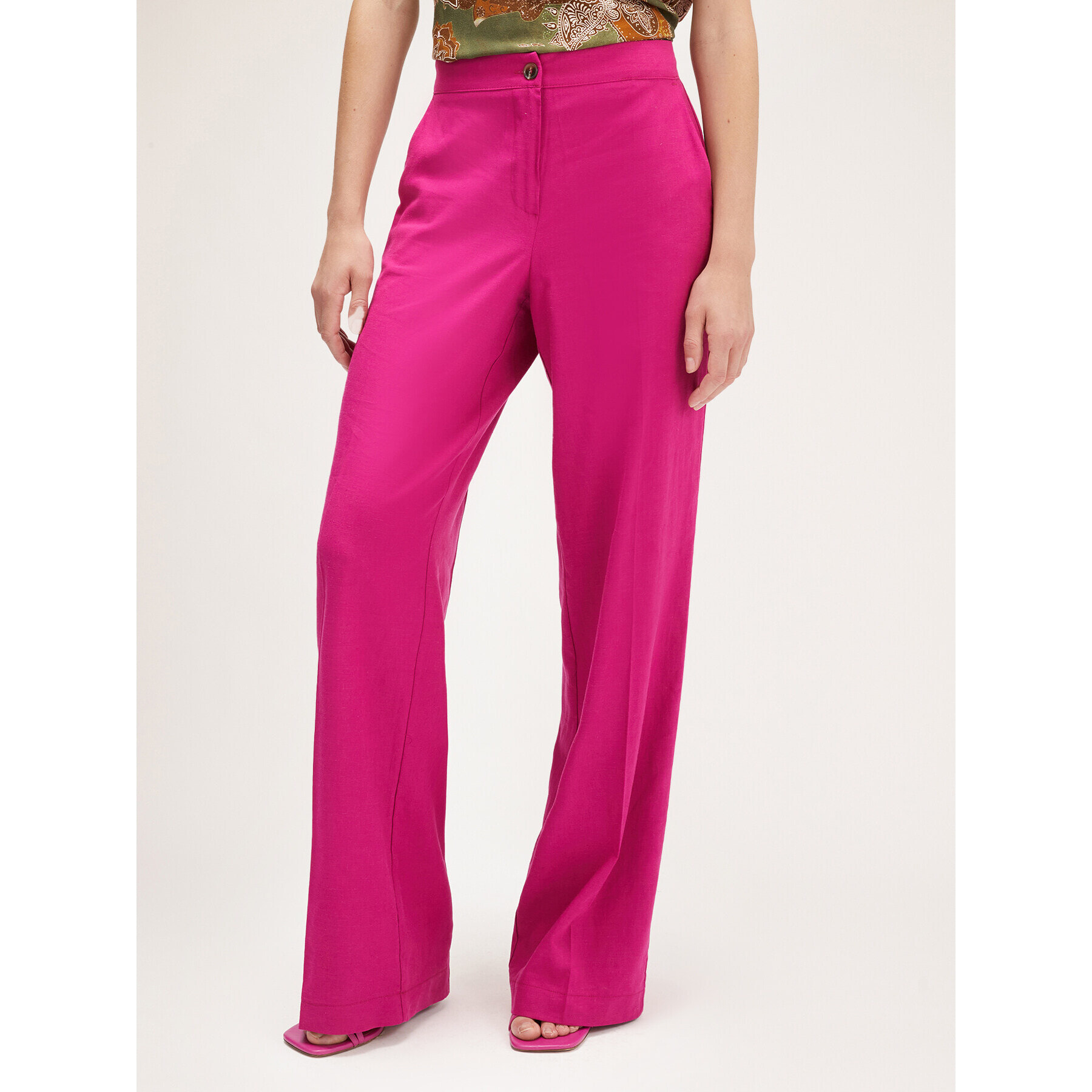 Motivi - Pantaloni palazzo misto lino - Fucsia