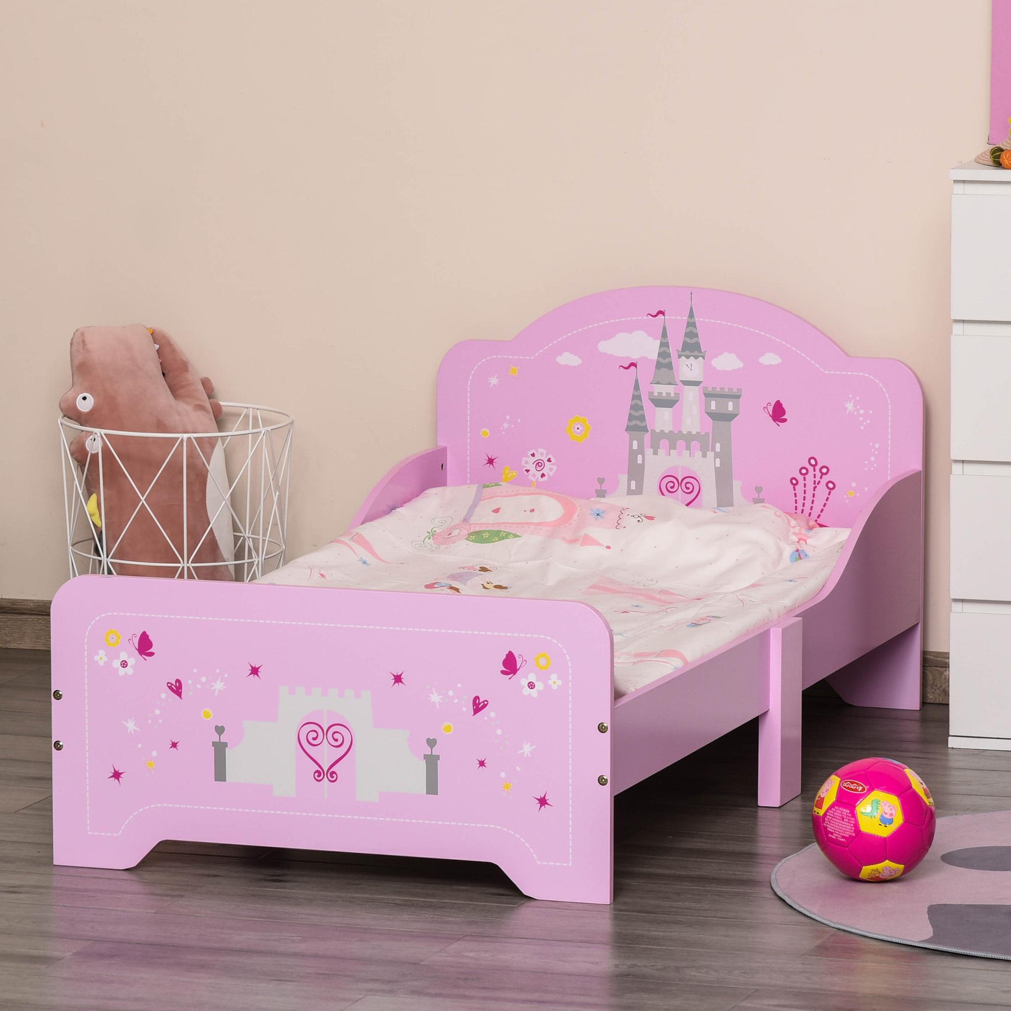 Cama Infantil de Madera para +3 Años con Lateral de Protección 143x73x60cm Rosa