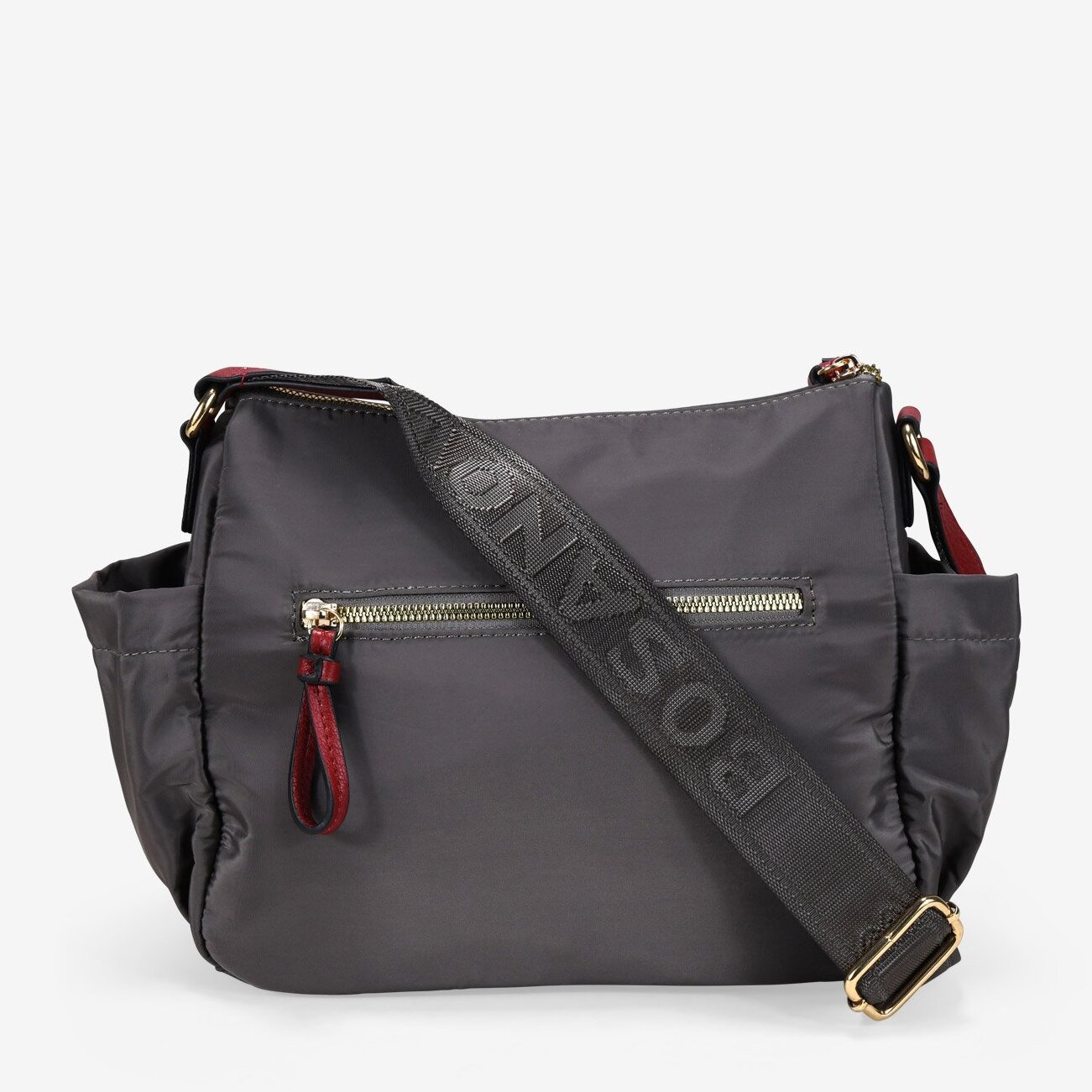 Bolso bandolera visón con cremalleras metálicas