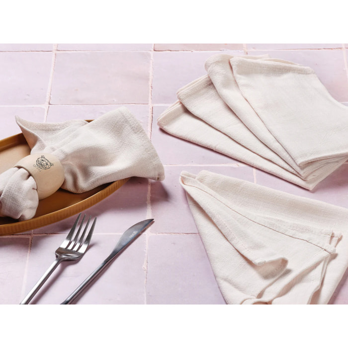 Serviette de table - 6 pièces - Lin et coton blanc crème