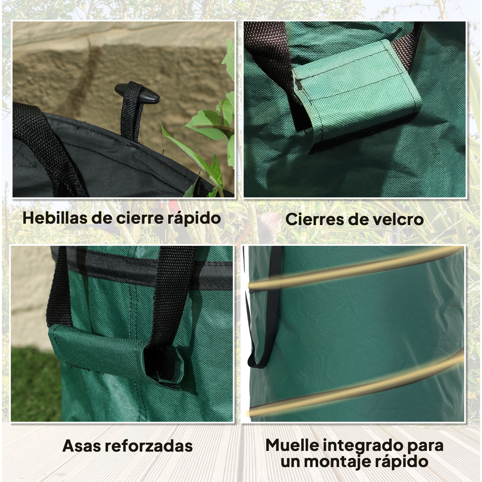 Set de 4 Bolsas de Basura de Jardín 86L Bolsas para Residuos Resistentes con Asas Fijación de Botones y Diseño Pop-Up Plegables y Reutilizables