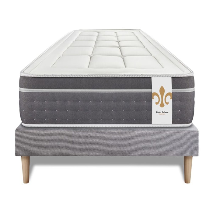 Ensemble Matelas Trente - 30cm - Ressorts ensachés et mémoire de forme - Confort hôtelier - Sommier kit Gris