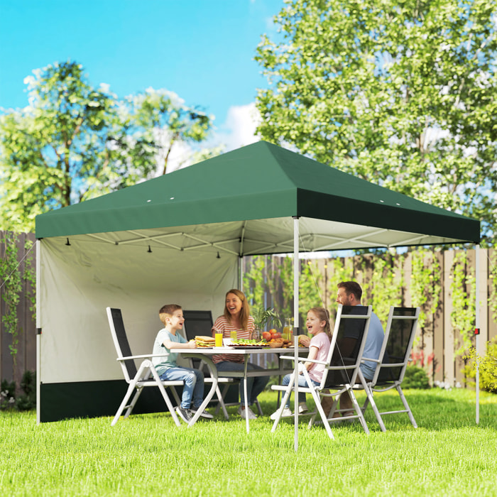 Carpa Plegable 3x3 m, Pop-up, con Pared Lateral, Cenador de Jardín con Protección UPF50+, Empuje Central, Altura Ajustable, Bolsa de Transporte, Gazebo para Camping, Exterior, Verde