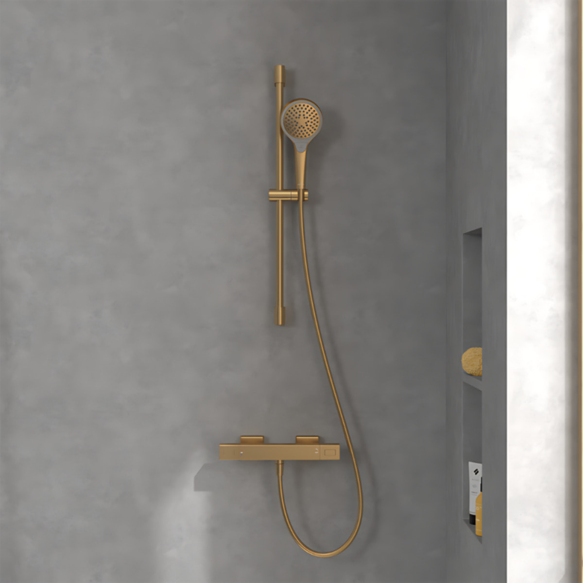 Mitigeur douche thermostatique Universal rectangle + Ensemble de douche Verve Showers 3 jets Or brossé