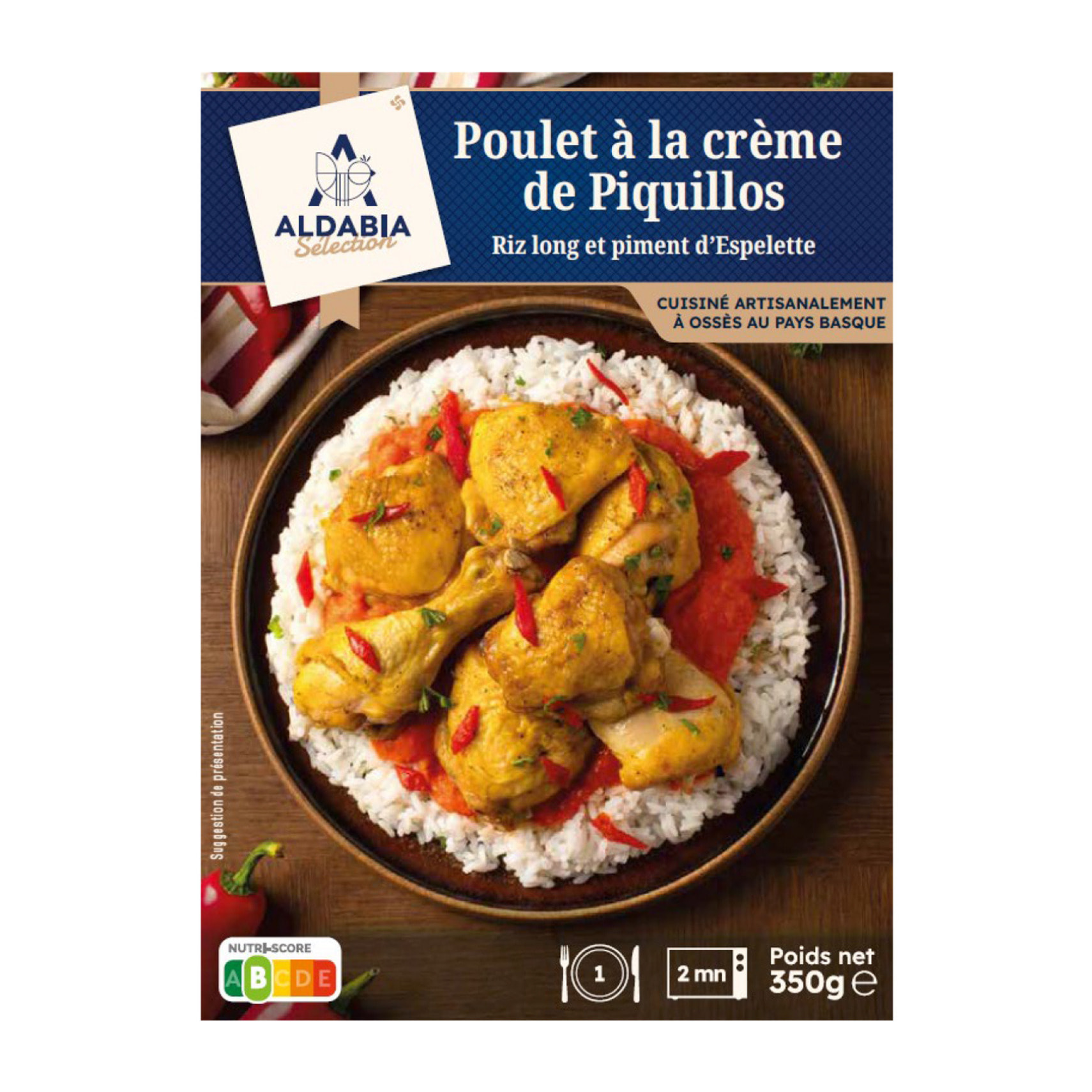 Poulet à la Crème de Piquillos, Riz et Piment d?Espelette ? 3x 350 g- France - Aldabia