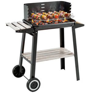 Barbacoa de Carbón Vegetal Parrillas Asador BBQ de Picnic Altura de Parrillas Ajustables con Estantes y Ruedas Fácil Mover para Jardín Exterior Acampada 83x46x87 cm