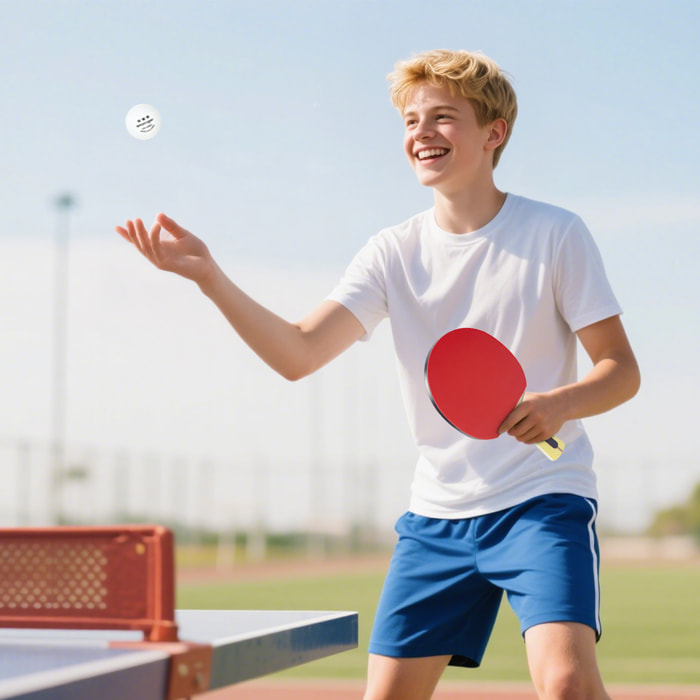 Palas de Ping Pong, Juego de Tenis de Mesa Portátil, con 4 Raquetas de Ping Pong, 8 Pelotas y Estuche de Transporte, para Principiantes, Expertos, Interior y Exterior Rojo