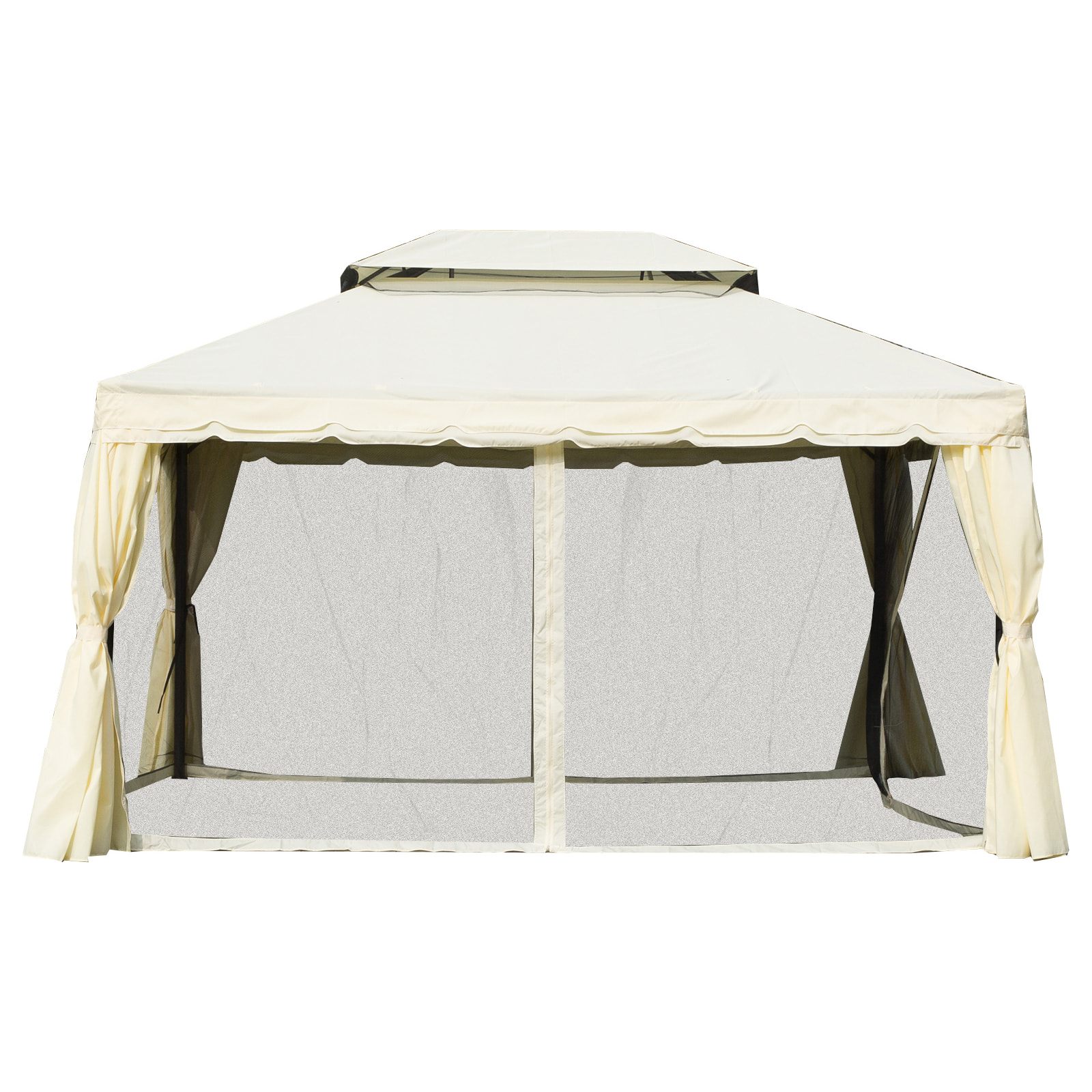 Tonnelle barnum pavillon de jardin style colonial double toit toile moustiquaires et toiles amovibles 3,9L x 2,9l x 2,7H m écru