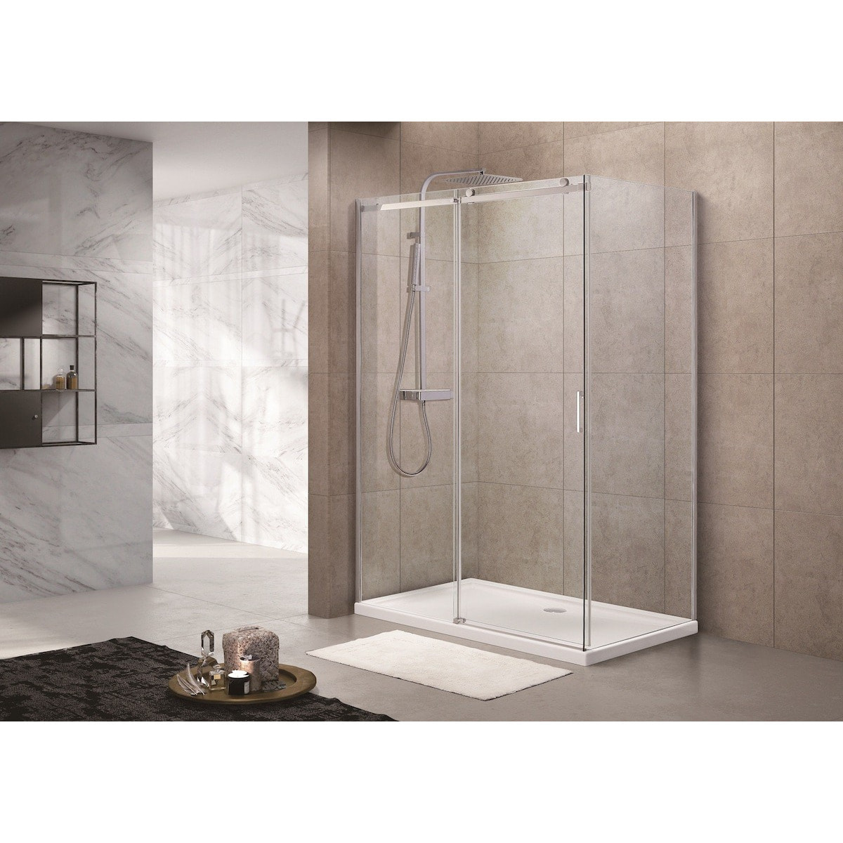 T-Linea Porte coulissante de douche verre trempé avec accessoires de montage 120x200cm, Chrome (SIKOTLDNEW120L)