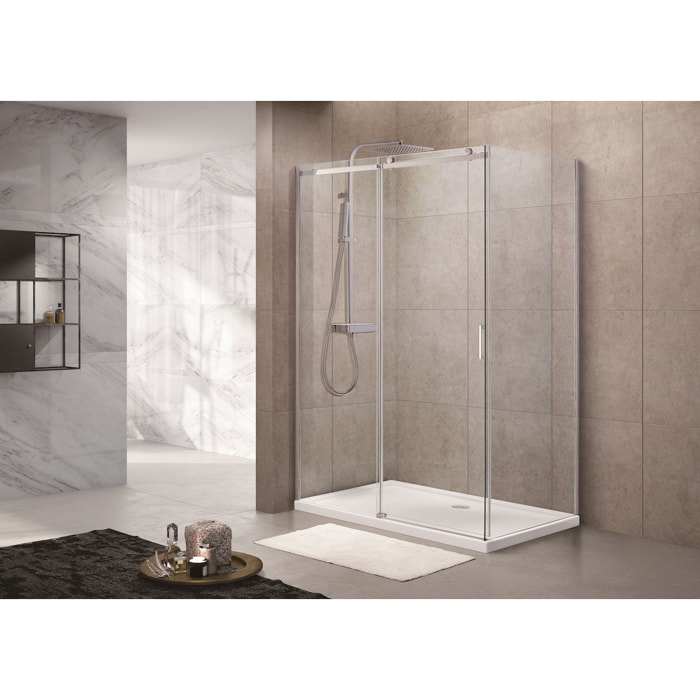 T-Linea Porte coulissante de douche verre trempé avec accessoires de montage 120x200cm, Chrome (SIKOTLDNEW120L)