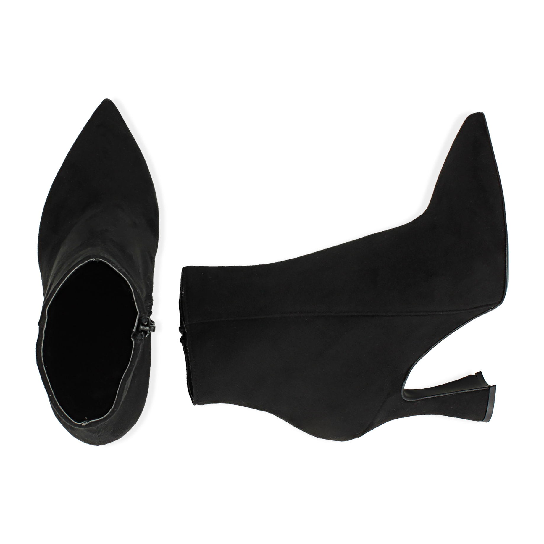 Botines negros de microfibra, tacón 10 cm.