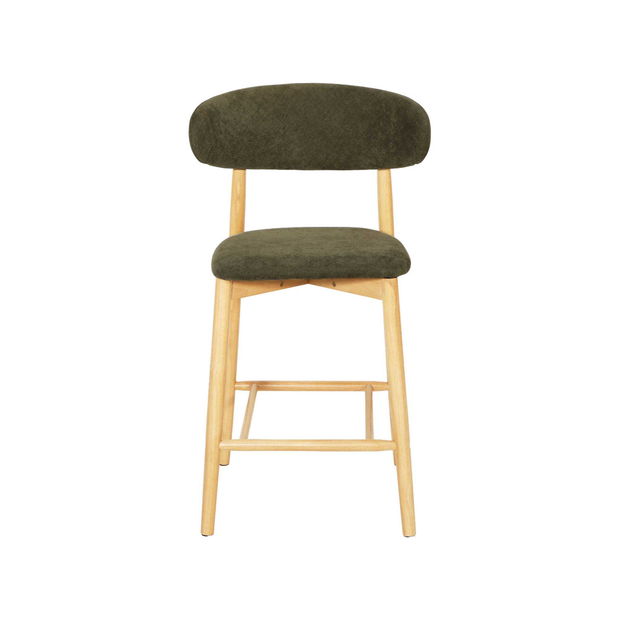Tabouret de bar bois d'hévéa naturel et tissu chenille (lot de 2)  PAOLA