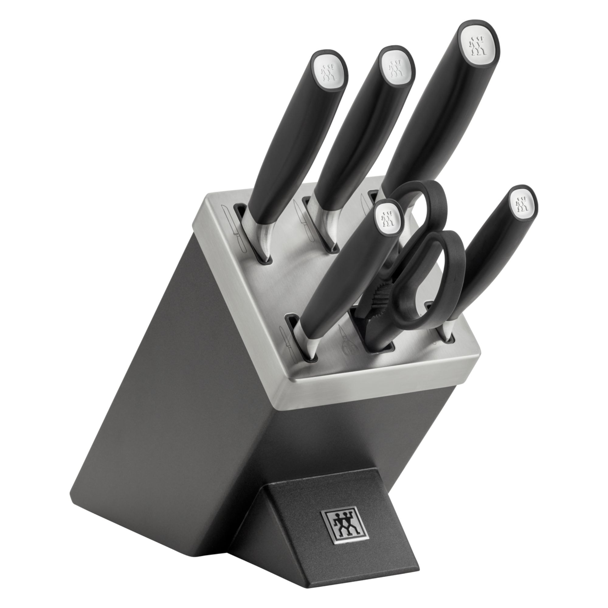 7-pcs, Set de blocs de couteaux, Argent, Anthracite