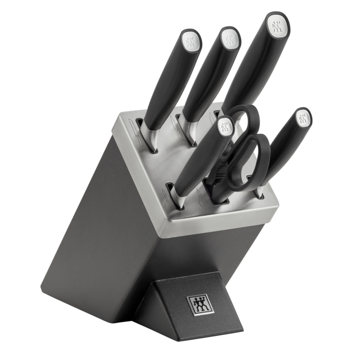 7-pcs, Set de blocs de couteaux, Argent, Anthracite