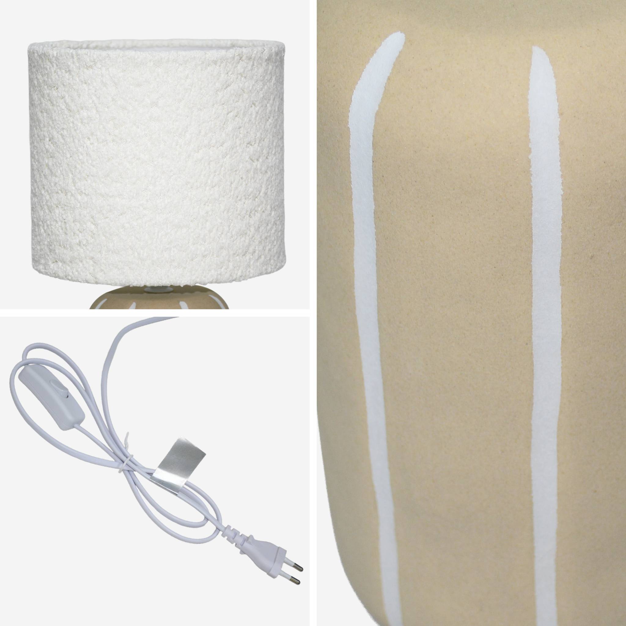 Lampe de table intérieur céramique greige. abat-jour bouclette H 41cm - Roxane