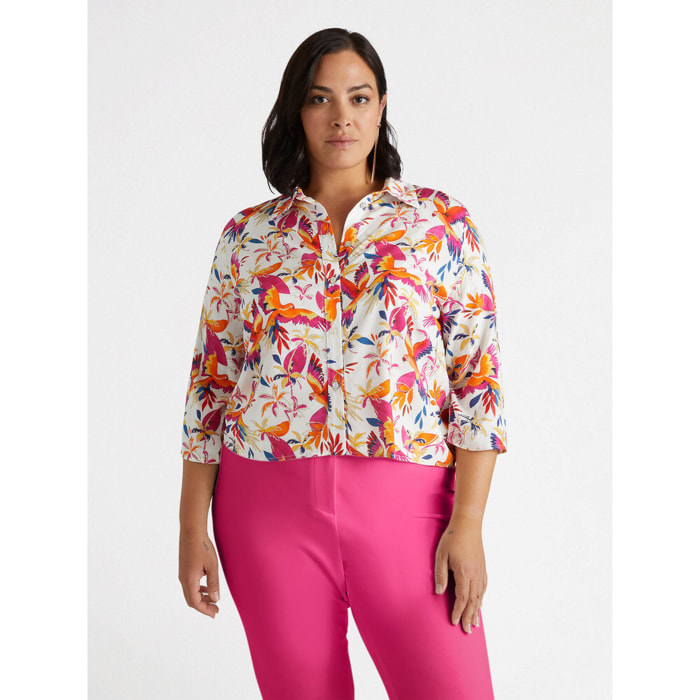 Fiorella Rubino - Camisa boxy con estampado Parrot & Palm - Fuchsia