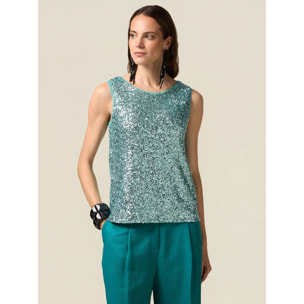 Oltre - Top de tul con lentejuelas - Light - blue