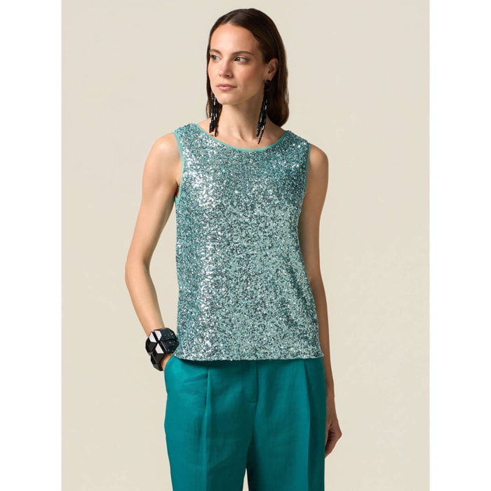 Oltre - Top de tul con lentejuelas - Light - blue