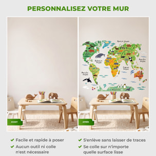 Stickers Muraux décoration adhésifs carte du monde pour enfants animaux du monde