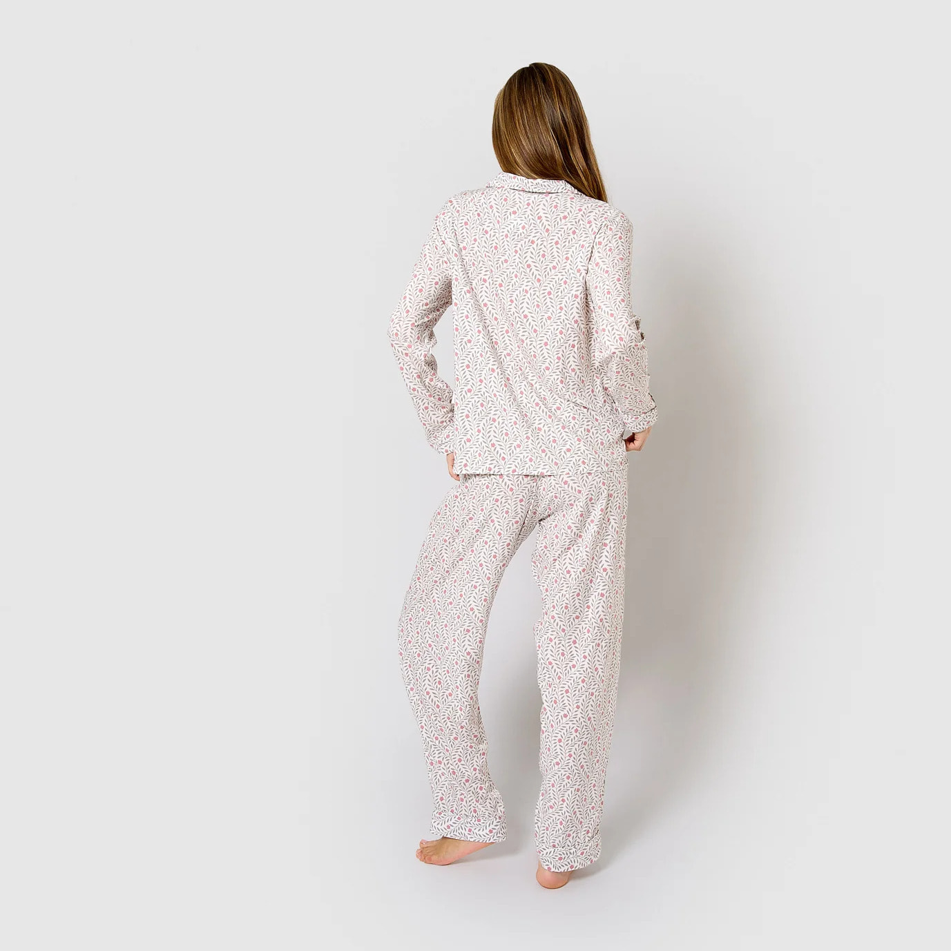 Pijama largo camisero de viscosa zulu verde seco/rosette