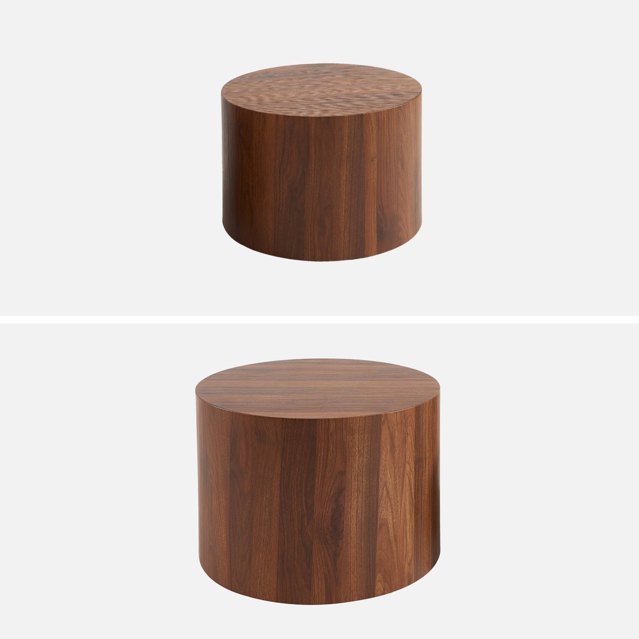 Lot de 2 tables basses rondes effet noyer. Ø58 x H 40cm / Ø50 x H 33cm SYLVA
