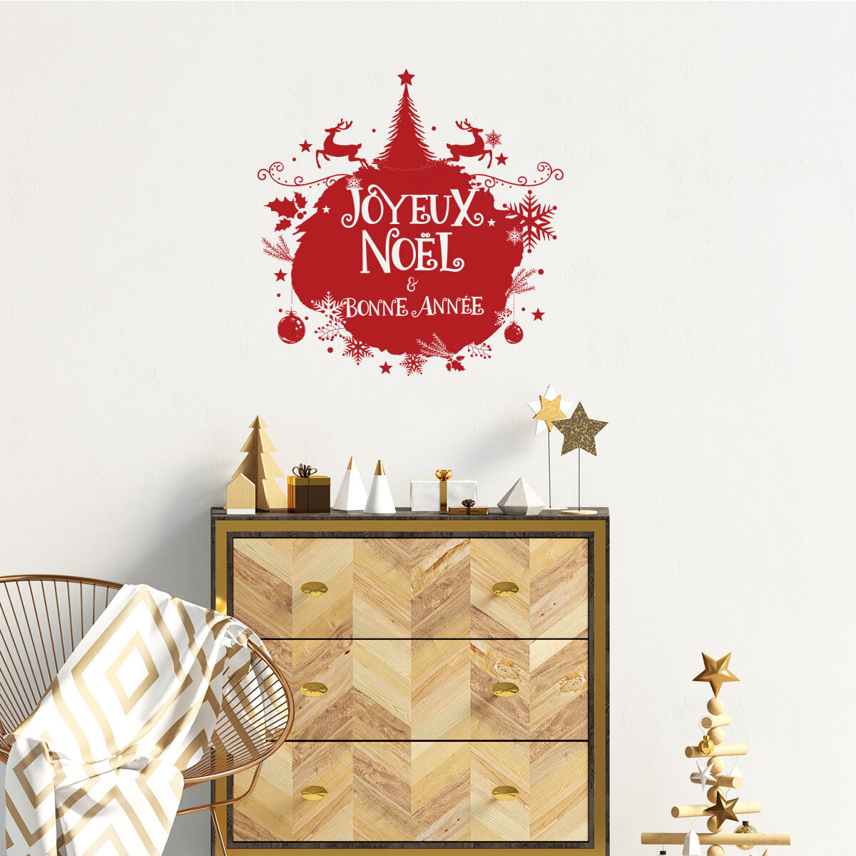 Sticker Noël boule de noël joyeux noël et bonne année - Autocollants stickers adhésifs noël - décoration fêtes