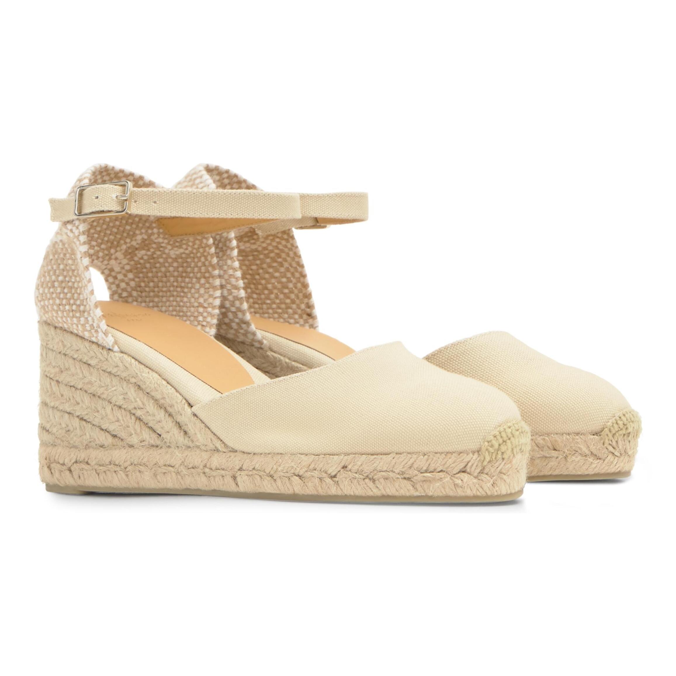 Alpargata de cuña 6 cm en lona de algodón con talonera trenzada y pulsera al tobillo