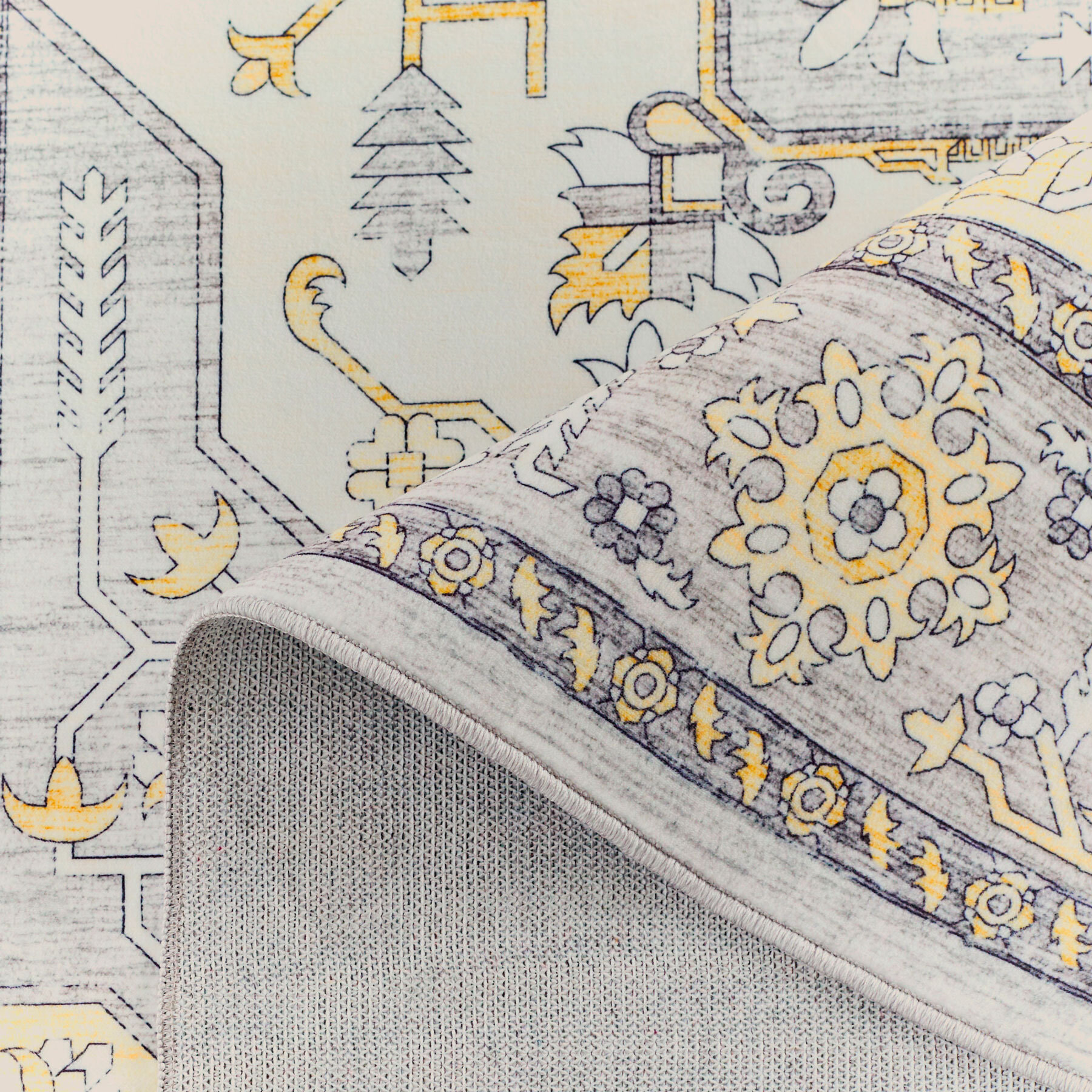 OTTOMAN - Tapis à poils courts doux à motif oriental jaune