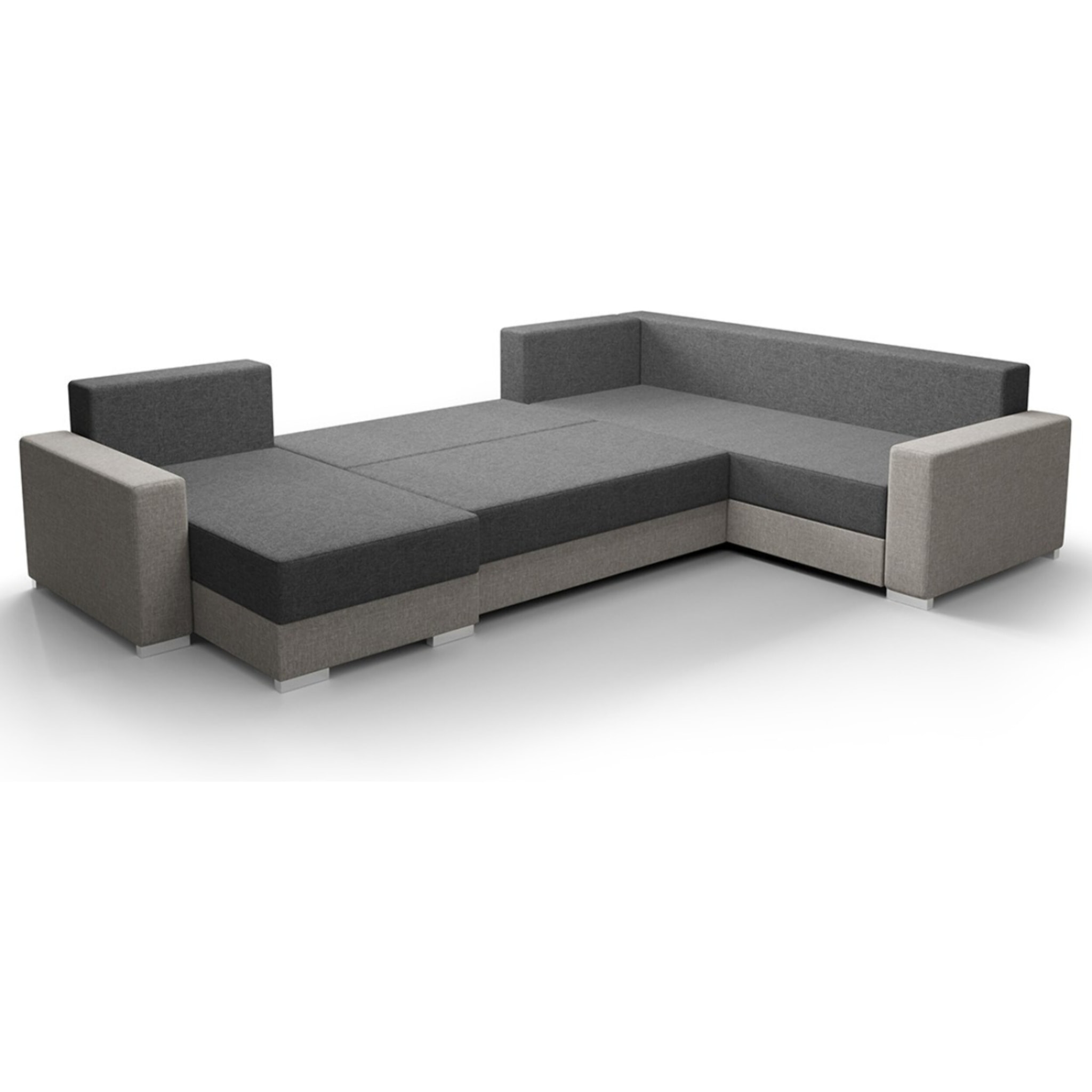 Leslie - Canapé panoramique d'angle réversible 7 places convertible avec coffre en tissu - Gris foncé