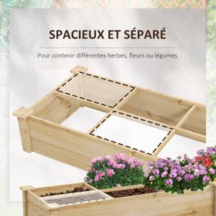 Carré potager de jardin dim. 237L x 60l x 25H cm séparations incluses bois de sapin