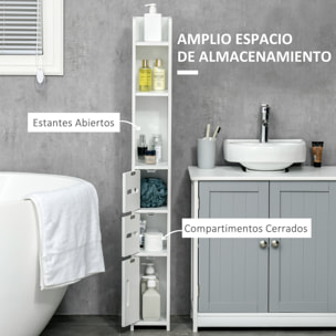 kleankin Armario Alto de Baño con 3 Puertas y 3 Estantes Abiertos Columna Auxiliar de Baño para Salón Aseo Dormitorio Estilo Moderno 15x17x120 cm Blanco