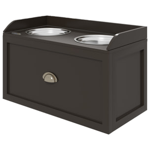 Gamelle double chien chat - porte-gamelles surélevé rangement 2 en 1 - tiroir, 2 gamelles - acier inox. MDF brun