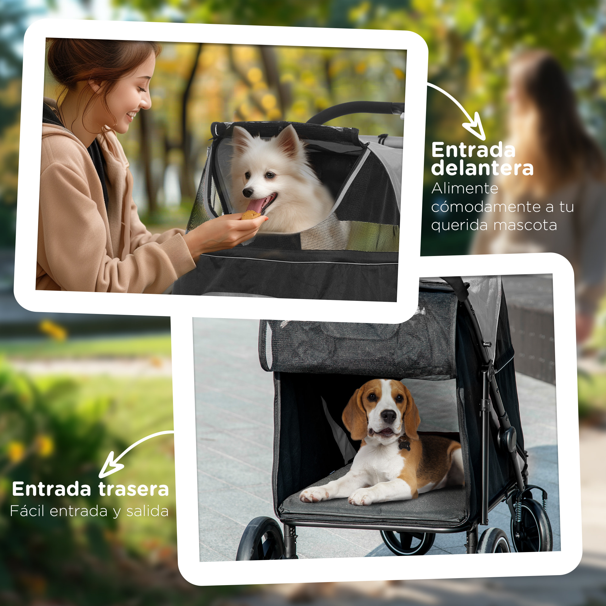 Cochecito para Perros Plegable Carrito para Mascotas con Ventanas de Malla Correas de Seguridad Bolsillos de Almacenamiento Carga 40 kg 112x65x100 cm Gris y Negro