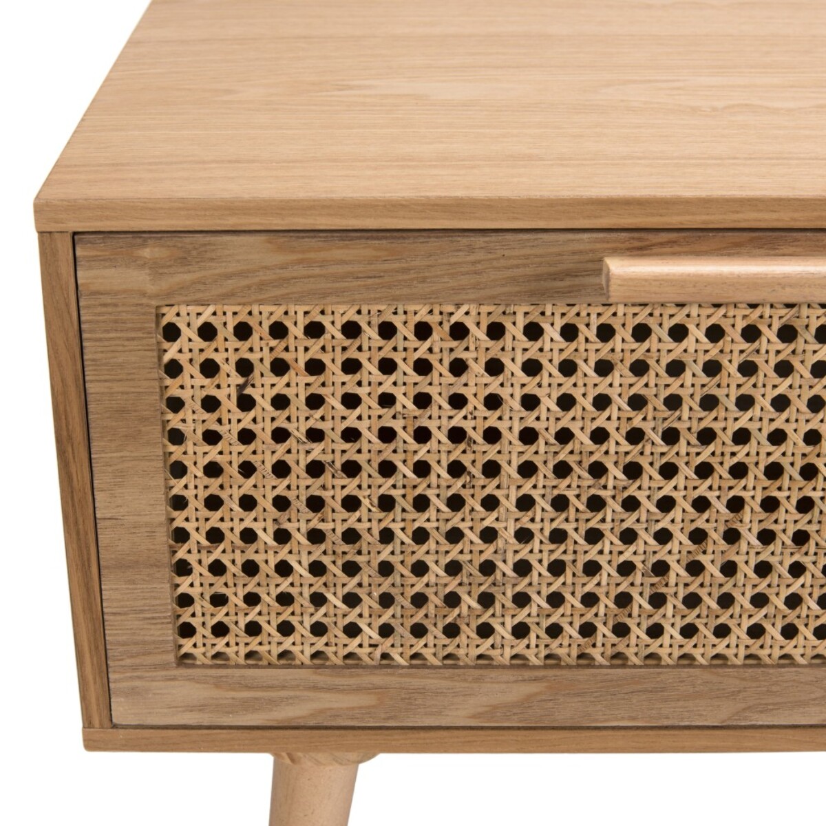 RODRIGO - Table basse couleur naturelle 2 tiroirs 1 niche bois cannage