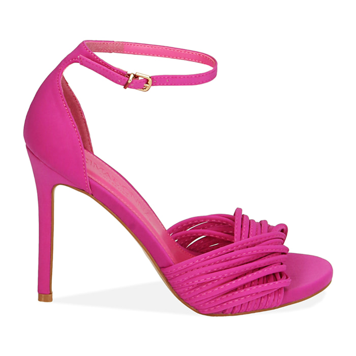 Sandalias fucsia en lycra, tacón 10,5 cm.