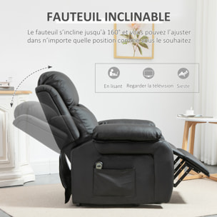 Fauteuil de relaxation électrique fauteuil releveur inclinable repose-pied ajustable revêtement synthétique noir